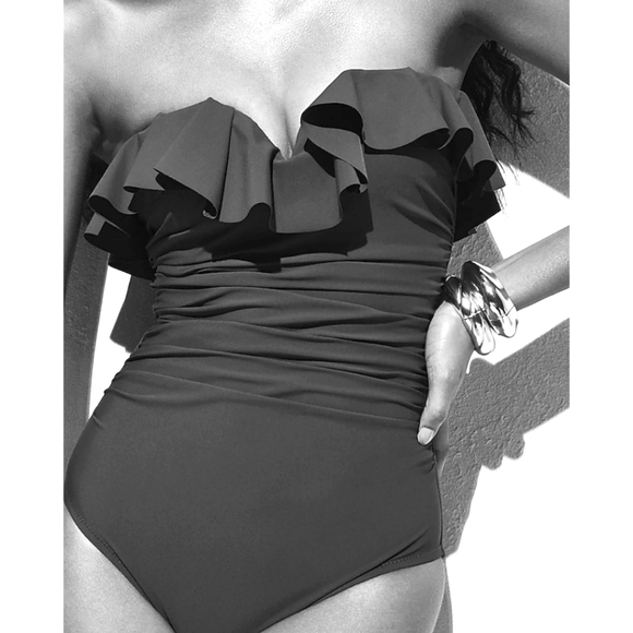 J. Crew Black Ruffle One-Piece Swimsuit - Picture 2 of 9